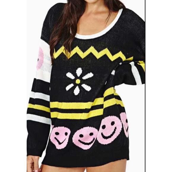 Minkpink Oversized Sweater Womens S Happy Place All Smiles Daisy Quirky Twee Art - Picture 8 of 8